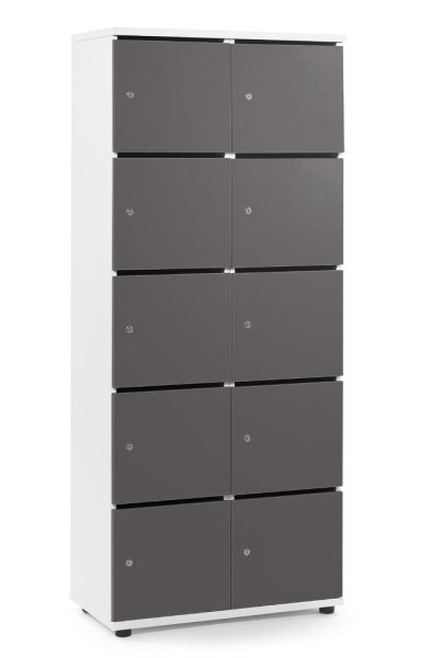 Schließfachschrank OFFICE-LINE mit 10 Fächern Dekore Korpus Weiß, Türen AnthrazitH 1890 x B 800 x T 420 mm, Zylinderschlösser