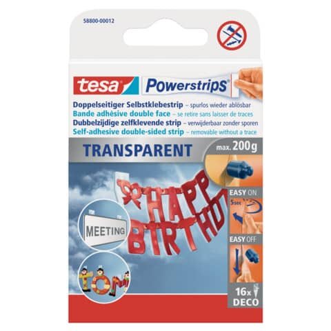 tesa Powerstrips TRANSPARENT Klebestreifen für max. 200,0 g 1,5 x 4,2 cm, 16 St.