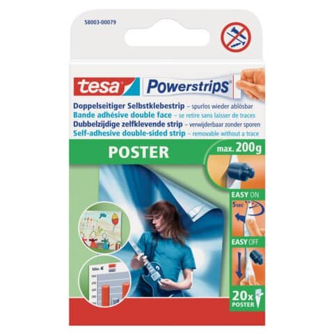 tesa Powerstrips POSTER Klebestreifen für max. 200,0 g 1,5 x 4,5 cm, 20 St.