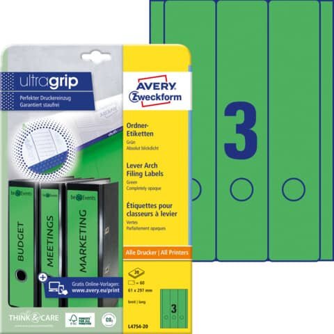 L4754-20 Ordner-Etiketten - breit/lang, (A4 - 20 Blatt) 60 Stück, grün