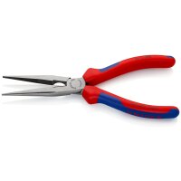 KNIPEX 26 12 200 SB Flachrundzange mit Schneide (Storchschnabelzange) mit Mehrkomponenten-Hüllen schwarz atramentiert 200 mm (SB-Karte/Blister)