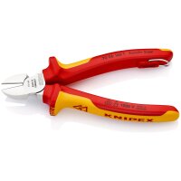 KNIPEX 70 06 160 T BK Seitenschneider isoliert mit Mehrkomponenten-Hüllen, VDE-geprüft; mit integrierter isolierter Befestigungsöse zum Anbringen einer Absturzsicherung verchromt 160 mm (SB-Karte/Blister)