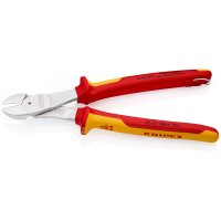 KNIPEX 74 06 250 T BK Kraft-Seitenschneider isoliert mit Mehrkomponenten-Hüllen, VDE-geprüft; mit integrierter isolierter Befestigungsöse zum Anbringen einer Absturzsicherung verchromt 250 mm (SB-Karte/Blister)