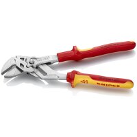 KNIPEX 86 06 250 SB Zangenschlüssel Zange und Schraubenschlüssel in einem Werkzeug isoliert mit Mehrkomponenten-Hüllen, VDE-geprüft verchromt 250 mm (SB-Karte/Blister)