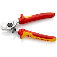KNIPEX 95 26 165 SB Kabelschere mit Öffnungsfeder isoliert mit Mehrkomponenten-Hüllen, VDE-geprüft verchromt 165 mm (SB-Karte/Blister)