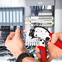 KNIPEX 97 53 19 SB Twistor® T Selbsteinstellende Crimpzange für Aderendhülsen mit drehbarem Crimpkopf mit Mehrkomponenten-Hüllen verchromt 200 mm