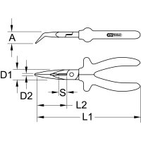 Flachrundzange, gebogen, 200mm