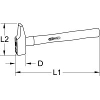 Schlosserhammer, Hickory-Stiel, französische Form, 400g