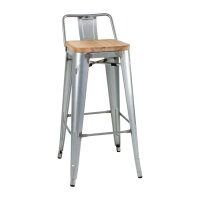 Bolero Bistro-Hocker mit Rückenlehne und Sitzpolster aus Holz, verzinkter Stahl (4 Stück)