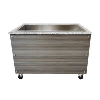 SNACK-Line Bain-Marie Theke 3x GN1/1, Granit rosa-grau, 123x82x85,5 Glasaufbau Klarglas mit Zwischenablage, H=496mm
