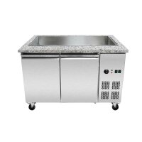 SNACK-Line Bain-Marie Theke 3x GN1/1, Granit rosa-grau, 123x82x85,5 Glasaufbau Klarglas mit Zwischenablage, H=496mm