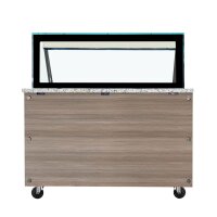 SNACK-Line Bain-Marie Theke 3x GN1/1, Granit rosa-grau, 123x82x85,5 Glasaufbau Klarglas schwarzer Rand, ohne Zwischenablage, H=396mm