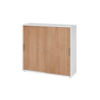 Schiebetürenschrank 3 OH SG Weiß/Nussbaum