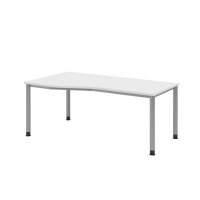 Schreibtisch 4Fuß-rd.180x100/80cm Weiß/Silb.