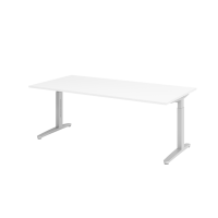Schreibtisch C-Fuß 200x100cm Weiß/Silber