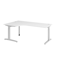 Schreibtisch C-Fuß 200x120cm 90° Weiß/Silber
