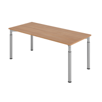 Schreibtisch 4Fuß-rd.180x80cm Nussbau/Silber