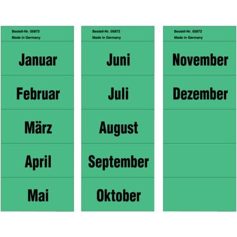 Inhaltsschilder Monatsnamen - Beutel mit 96 Stück (= 8x12 Monate), grün