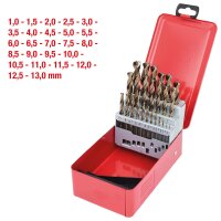 HSS-G Co 5 Spiralbohrer-Satz, Stahlblechkassette, 25-tlg, 1-13mm
