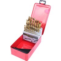 HSS TiN Spiralbohrer-Satz, Stahlblechkassette 25-tlg 1-13mm