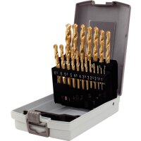 HSS TiN Spiralbohrer-Satz, Kunststoffkassette 19-tlg 1-10mm