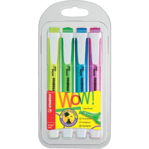 Textmarker swing® cool - 4er Pack - gelb, grün, blau, pink