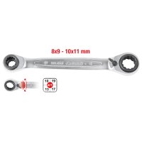4 in 1 GEARplus® Doppel-Ratschenringschlüssel, umschaltbar, 8x9x10x11mm