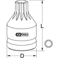 3/4" Kraft-Bit-Stecknuss Vielzahn mit Bohrung, kurz, M16