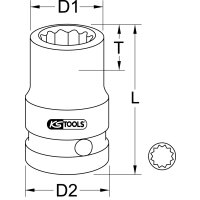 1/2" 12-kant-Kraft-Stecknuss, kurz, 1/2"