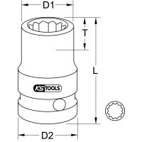 3/8" 12-kant-Kraft-Stecknuss, kurz, 1/2"