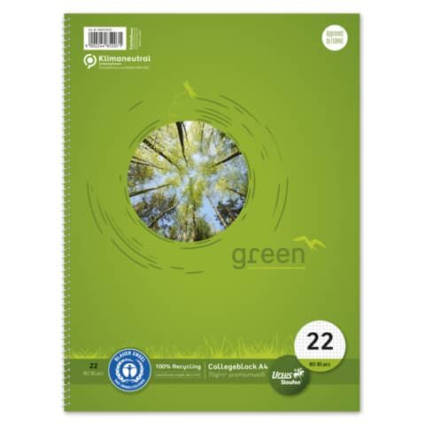 10 Staufen® Collegeblöcke green Lineatur 22 kariert DIN A4 Innenrand