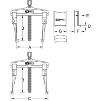 Universal-Abzieher 2-armig mit schlanken und verlängerten Haken, 50-160mm, 220mm