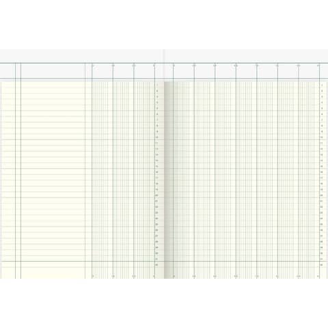 Spaltenbuch Kopfleisten-Ausführung - A4, 10 Spalten, 40 Blatt, Schema über 2 Seite
