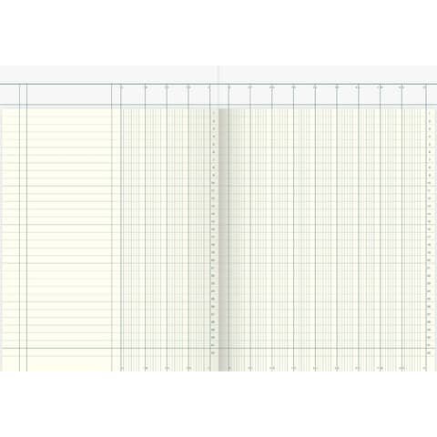 Spaltenbuch Kopfleisten-Ausführung - A4, 13 Spalten, 40 Blatt, Schema über 2 Seite