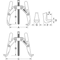 Universal-Abzieher 2-armig, 50-500mm, Haken 1000mm