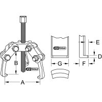 Polklemmen-Abzieher 3-armig, 10-90mm
