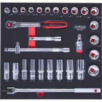 SCS CHROMEplus 1/2" Steckschlüssel-Satz, Zollmaße, 30-tlg in 2/3 Systemeinlage