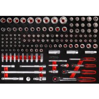 1/4 + 3/8 + 1/2 Steckschlüssel-Satz in Schaumstoffeinlage, 139-tlg