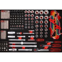 1/4 + 3/8 + 1/2 Steckschlüssel-Satz in Schaumstoffeinlage, 159-tlg