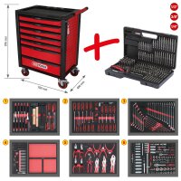 RACINGline SCHWARZ/ROT Werkstattwagen mit 7 Schubladen und 598 Premium-Werkzeugen