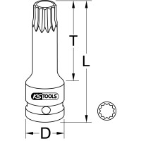 1/2" Kraft-Bit-Stecknuss Vielzahn, lang, M9