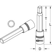 1/2" Bit-Stecknuss Innensechskant, lang, 10mm