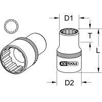 3/4" 12-kant-Stecknuss, kurz, 46 mm
