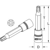 1/2" Bit-Stecknuss Torx mit Stirnlochbohrung, lang, TB30