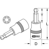 3/8" Bit-Stecknuss Innensechskant mit Kugelkopf, 8mm