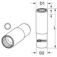 3/8" 12-kant-Stecknuss, lang, 11/16"