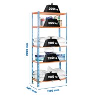 Metallregal  2000x1100x400 mm, Holztable gallery