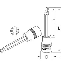 1/2" CHROMEplus Bit-Stecknuss Innensechskant,Kugelkopf, lang, 5 mm, 240 mm