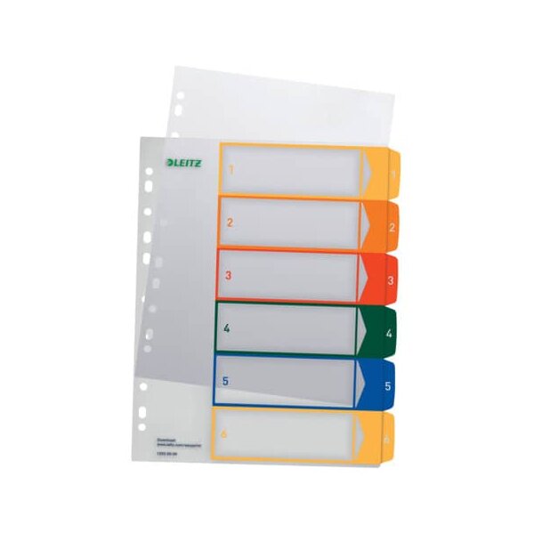 1292 Zahlenregister - PP, blanko, bedruckbar, A4 Überbreite, 6 Blatt, farbig
