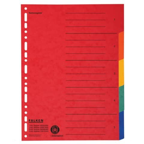 Zahlenregister - 1-5, Karton farbig, A4, 5 Farben, gelocht mit Orgadruck